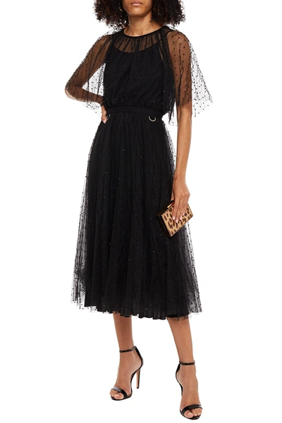 Maria Lucia Hohan Shani Belted Bead-embellished Gathered Tulle Midi Dress In Black