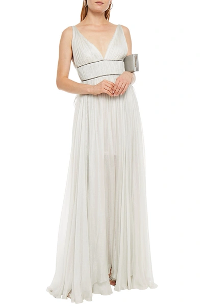 Maria Lucia Hohan Sage Crystal-embellished Gathered Silk-crepon Gown In Light Gray