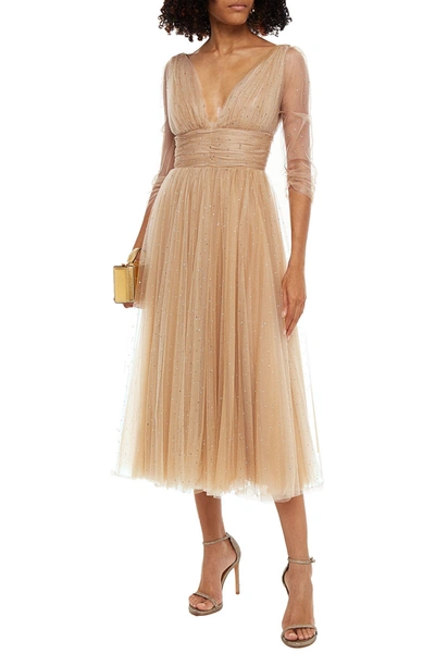 Maria Lucia Hohan Leila Embellished Pleated Tulle Midi Dress In Neutral