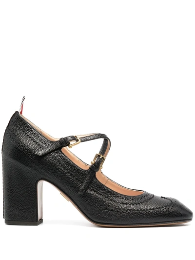 Thom Browne Cross-strap Detail Brogued Mary-jane Pumps In Black