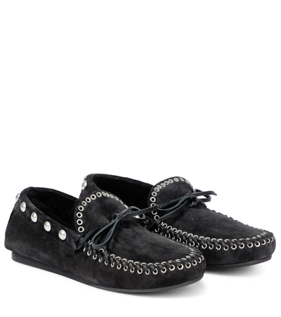 Isabel Marant Faomee Shearling-lined Studded Suede Moccasins In Faded Black