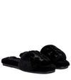 Tory Burch Double T Shearling Slide In Black