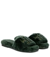 Tory Burch Double T Shearling Slides In Green