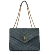 Saint Laurent Loulou Medium Ysl Monogram Suede Flap Shoulder Bag In Blue