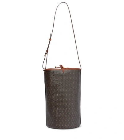 Saint Laurent Le Monogramme Leather-trimmed Printed Coated-canvas Bucket Bag In Brown