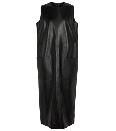 The Row Worthy Round-neck Leather Midi Dress In Black