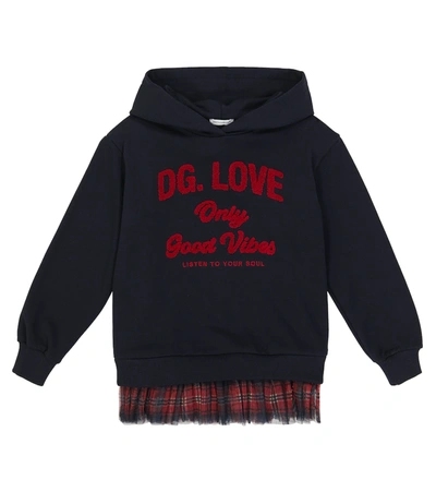 Dolce & Gabbana Babies' Embroidered Cotton-blend Hoodie In Blue