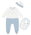 DOLCE & GABBANA 印花棉质连身衣、围兜与帽子套装,P00591504