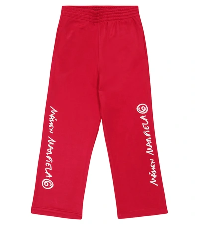 Mm6 Maison Margiela Kids' Logo-print Wide-leg Trousers In Red