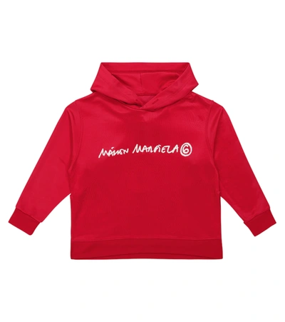 Mm6 Maison Margiela Teen Logo-print Rib-trimmed Hoodie In Red