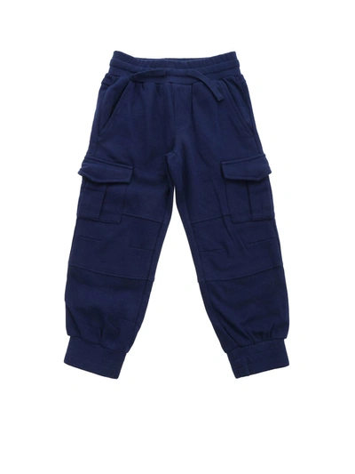 Stella Mccartney Kids' Patch Pockets Fleece Pants In Blue