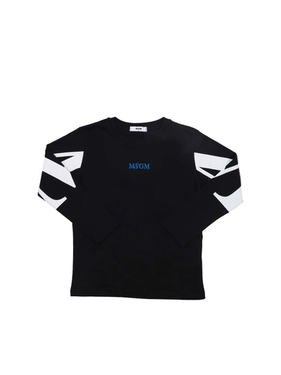 Msgm Kids' Logo On The Sleeves T-shirt In Black