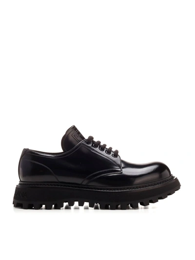 Dolce & Gabbana Leather Lace-up Derby Shoes In Black