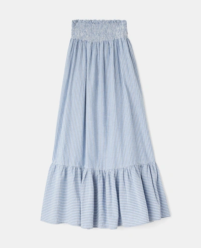 Aspesi Lightweight Seersucker Cotton Skirt In Light Blue, Striped