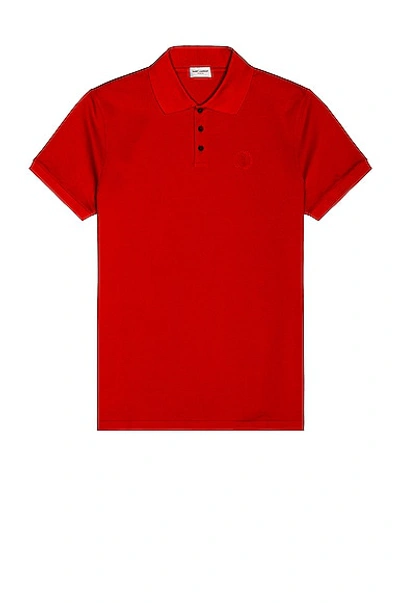 Saint Laurent Embroidered Logo Polo Shirt In Red