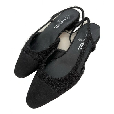Pre-owned Chanel Slingback Tweed Mules In Black
