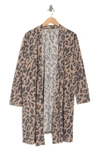 Forgotten Grace Open Front Long Cardigan In Tan/charcoal Leopard