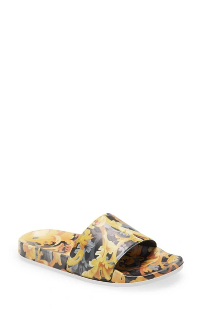 Versace Girl's Baroccoflage-print Pool Slide Sandals, Kids In Black Gold