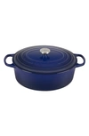 Le Creuset Signature 15 1/2-quart Oval Enamel Cast Iron French/dutch Oven In Indigo