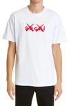 Sacai X Kaws Flocked Logo Graphic Tee In White Red