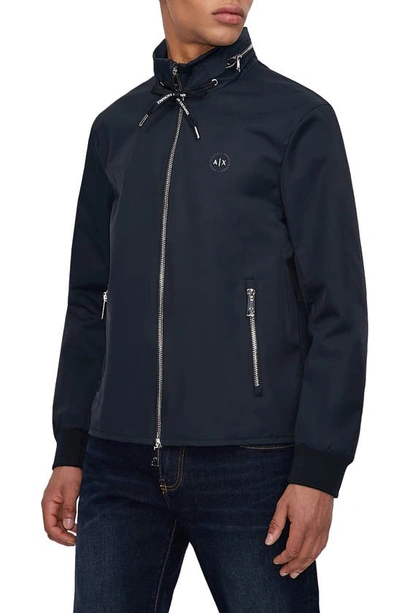Giorgio Armani Classic Yacht Cotton Blend Jacket With Hidden Hood In Navy