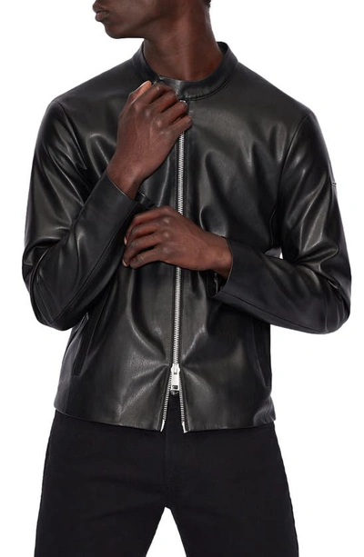 Giorgio Armani Faux Leather Moto Jacket In Black