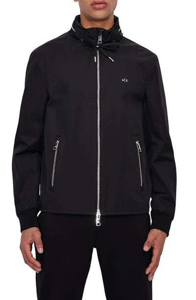 Giorgio Armani Classic Yacht Cotton Blend Jacket With Hidden Hood In Black