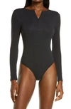 Yummie Katrina Seamless Ribbed Cotton Blend Bodysuit In Black