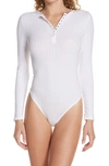 Yummie Katrina Seamless Ribbed Cotton Blend Bodysuit In White