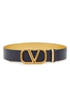 Valentino Garavani Vlogo Buckle Reversible Leather Belt In Smokey Brown/nero