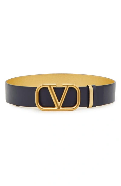 Valentino Garavani Vlogo Buckle Reversible Leather Belt In Smokey Brown/nero