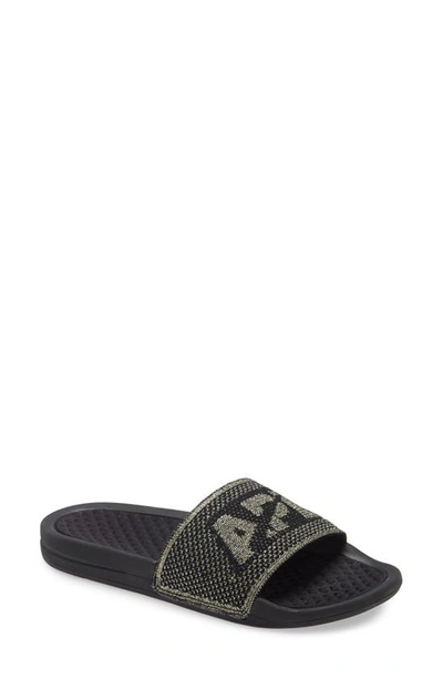 Apl Athletic Propulsion Labs Big Logo Techloom Knit Sport Slide In Black / Gold / Silver