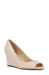Nine West Women's Cape 9x9 Peep Toe Dress Wedges Pumps Women's Shoes In Cream Leather