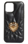 Dolce & Gabbana Quilted Calfskin Devotion Iphone 12 Pro Max Cover In Nero