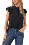 Cece Pintuck Ruffle Short Sleeve Blouse In Rich Black