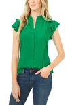 Cece Pintuck Ruffle Short Sleeve Blouse In Green