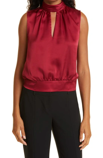 Milly Rozanna Sleeveless Stretch Satin Blouse In Wine