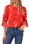 Cece Short Sleeve Print Blouse In Romantic Orange