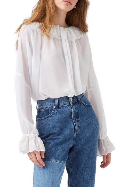 French Connection Recycled Ruffle Collar Blouse In Winter White