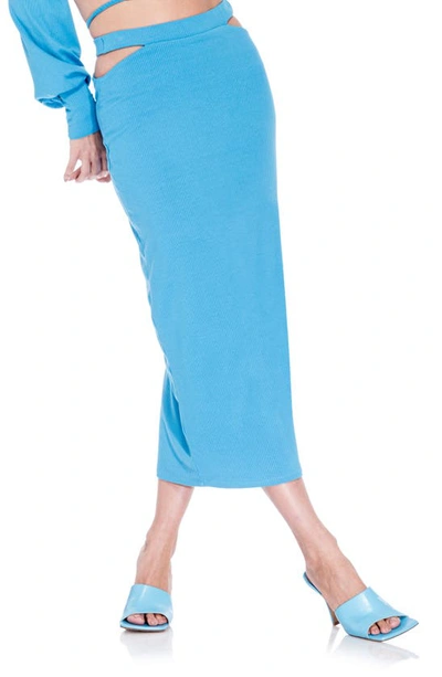 Afrm Hartford High Waist Rib Midi Skirt In Malibu Blue