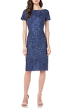 Js Collections Floral Embroidered Cocktail Dress In Dark Midnight