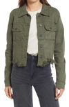 Hidden Jeans Frayed Hem Denim Jacket In Olive