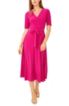 Chaus V-neck Tie Waist Knit Dress In Brilliant Fuschia