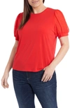 Cece Puff Sleeve Mixed Media Top In Multi