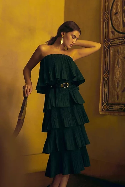 Mare Mare Pleated Tiered Midi Dress In Green