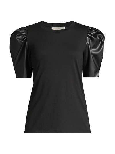 Michael Michael Kors Leather Puff-sleeve Top In Black