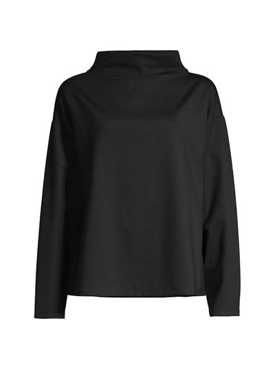 Eileen Fisher Textured Crewneck Organic Linen & Cotton Sweater In Black
