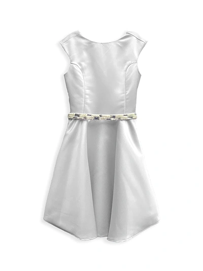 Un Deux Trois Kids' Girl's Embellished Satin Dress In Silver Satin