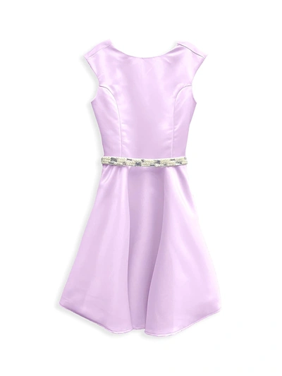 Un Deux Trois Kids' Girl's Embellished Satin Dress In Lilac Satin