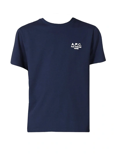 Apc Logo Cotton T-shirt In Dark Navy